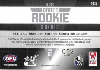2011 Select AFL Infinity - Draft Rookies #DR34 Kirk Ugle Back